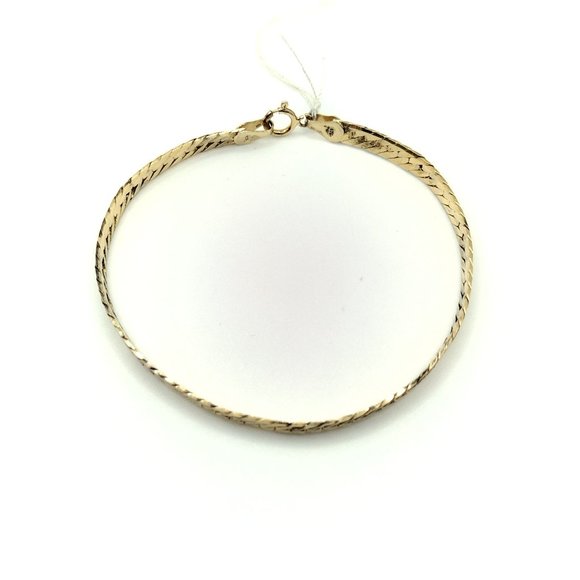 Sterling Silver Gold Toned Flat Chain Bracelet 7" - Picture 2 of 3